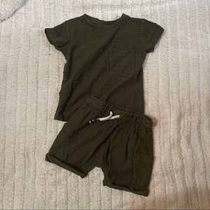 Kids Army green jacquard jersey short set